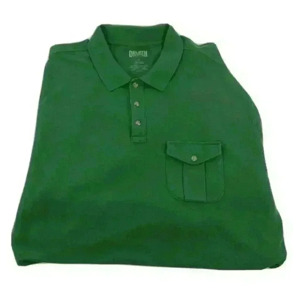 Duluth Trading Company Mens Green Armachillo Short Sleeves Polo Shirt Chest Pock